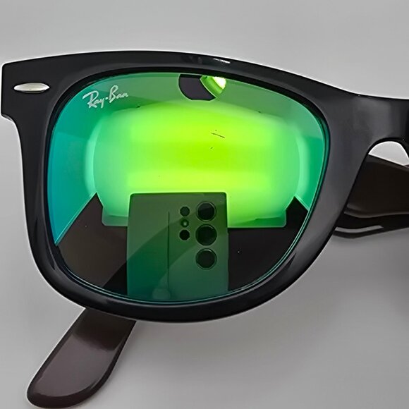 *SOLD* Ray-Ban RB2140 1175/19 Wayfarer Black Green Frame Green Lens Sunglasses - Picture 13 of 16